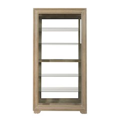 Light Wood Modern 5-Shelf Sliding Door Curio with LED Light