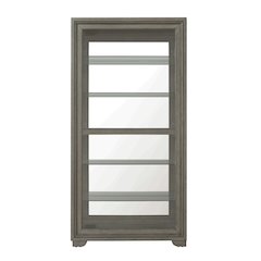 Modern Wood Framed 5-Shelf Sliding Door Curio with LED Light