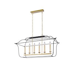 Tudor 6 Light Island/Pool Table Chandelier With Satin Gold & Black Finish