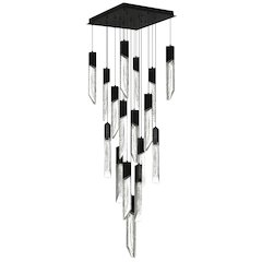 Petra Integrated LED 24in Black Chandelier with Handcrafted Glass