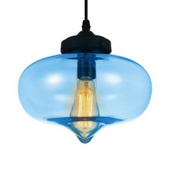 Glass 1 Light Down Mini Pendant With Blue Finish