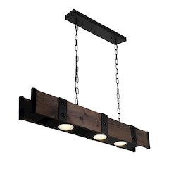 Pago Drum Shade Island Light With Black & Wood Finish