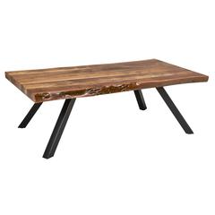 Reese Live Edge Solid Wood Metal Leg Coffee Table in Natural Acacia