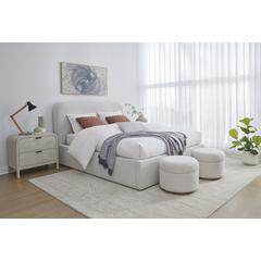 Off-White Upholstered Platform Bed in Ricotta Boucle