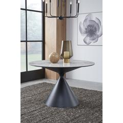 Winston Stone Top Metal Base Round Dining Table in Grigio
