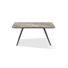 Lucia Double Extension Stone Top Metal Leg Dining Table in Rich Brown and Black