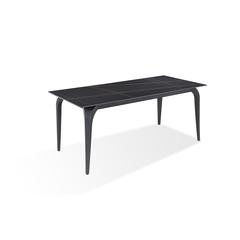 Nicoya Stone Top Rectangular Dining Table in Black Stone and Black Metal