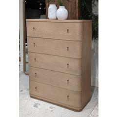Penny Five Drawer White Oak Chest in Buff Cream