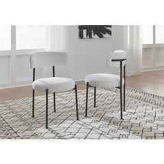 Aere Boucle Upholstered Metal Leg Dining Chair in Ivory and Black, set of 2