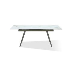 Extendable Stone Top Metal Leg Dining Table in Polished Cappuccino and Gunmetal
