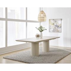 Cannon Stone Top Double Pedestal Extension Dining Table with Ivory Wood Base