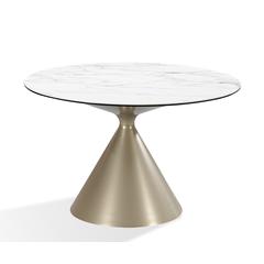 Winston Stone Top Metal Base Round Dining Table in Oat Milk and Champagne