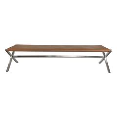Coastal Director's Style Leather Dining Bench in Cognac and Brushed Steel
