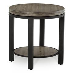Canyon Solid Wood and Metal Round End Table in Washed Grey