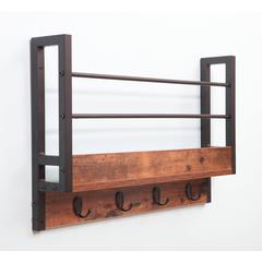 Floating Book Shelf Coat Rack, Rustic Brown, Set Of 2