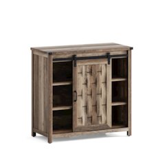Farmhouse Coffee Bar Cabinet with Sliding Barn Door, Light Brown