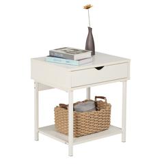 Bedside Table With Drawer And Storage Shelves, White