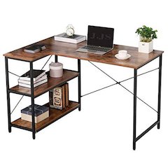 L-Shaped Home Office Corner Writing Computer Desk With Build-In Bookcase