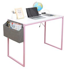 Small Computer Desk Simple Style Writing Desk, White/Pink