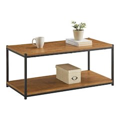 Storage Shelf Wood Center Coffee Table With Metal Frame In Oak Brown