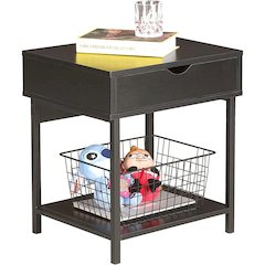 Bedside Table With Drawer And Storage Shelves, Black
