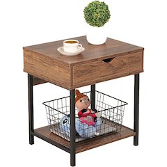Bedside Table With Drawer And Storage Shelves, Brown