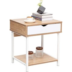 Bedside Table With Drawer And Storage Shelves, Oak/White