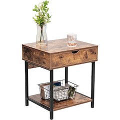 Bedside Table With Drawer And Storage Shelves, Rustic Brown