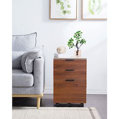 3 Drawer Rolling Wood File Cabinet With Locking Wheels, Brown