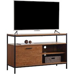 Wood Tv Media Stand For Tvs Up To 50" With Sliding Barn Door In Oak Brown