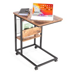 Side End C Table With Magazine Holder For Sofa, Rustic Brown