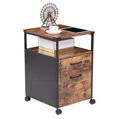 Mobile Open Shelf Home Office Filing Cabinet, Rustic Brown