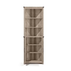 Farmhouse Tall Bathroom Storage Cabinet – Narrow Corner Linen Tower, Light Gray