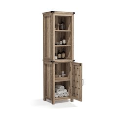 Farmhouse Tall Storage Cabinet, Narrow Corner Linen Tower with Door, Light Brown