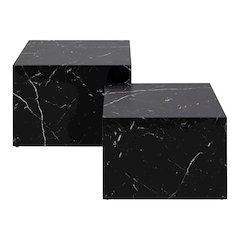 Nesting Coffee Tables - Set of 2 Square Faux Marble Design, Marble black