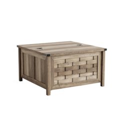 Square Farmhouse Coffee Table with Hidden Storage Compartment, Light Brown