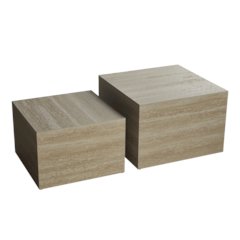 Nesting Coffee Tables - Set of 2 Square Faux Marble Design,Travertine
