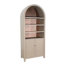 Gray Solid Wood Arched Cabinet with Doors, Hutch Cabinet with Storage