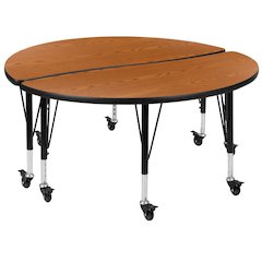 2 Piece Mobile 47.5" Circle Wave Flexible Oak Thermal Laminate Kids Adjustable Activity Table Set