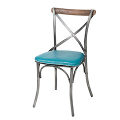 Metal Crossback Chair with Peacock Blue Seat Cushion