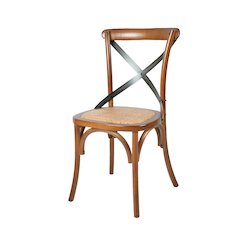 Cross Back Chair with Rattan Seat - Brown