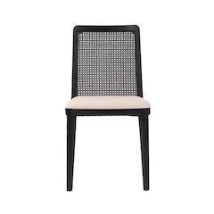 Cane Dining Chair - Oyster Linen/Black Frame