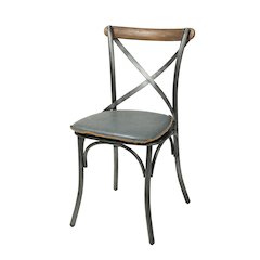 Metal Crossback Chair with Grey Seat Cushion