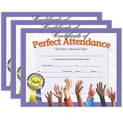 Certificate of Perfect Attendance, 30 Per Pack, 3 Packs