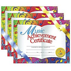Music Achievement Certificate, 30 Per Pack, 3 Packs