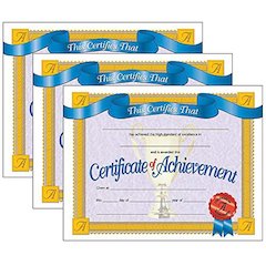 Certificate of Achievement, 30 Per Pack, 3 Packs