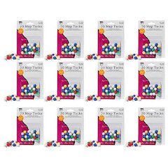 Map Tacks, 3/8 Inch Head, Assorted Colors, 20 Per Pack, 12 Packs