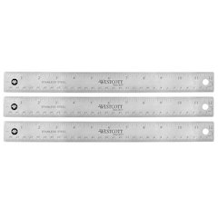 12" Stainless Steel Office Ruler With Non Slip Cork Base, Pack of 3