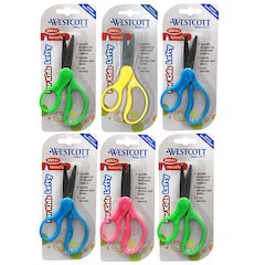 School Left-Handed Kids Scissors, Assorted Colors, 5" Pointed, Pack of 6