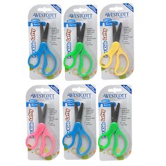 School Kumfy Grip Left-Handed Kids Scissors, 5" Blunt, Assorted Colors Pack of 6